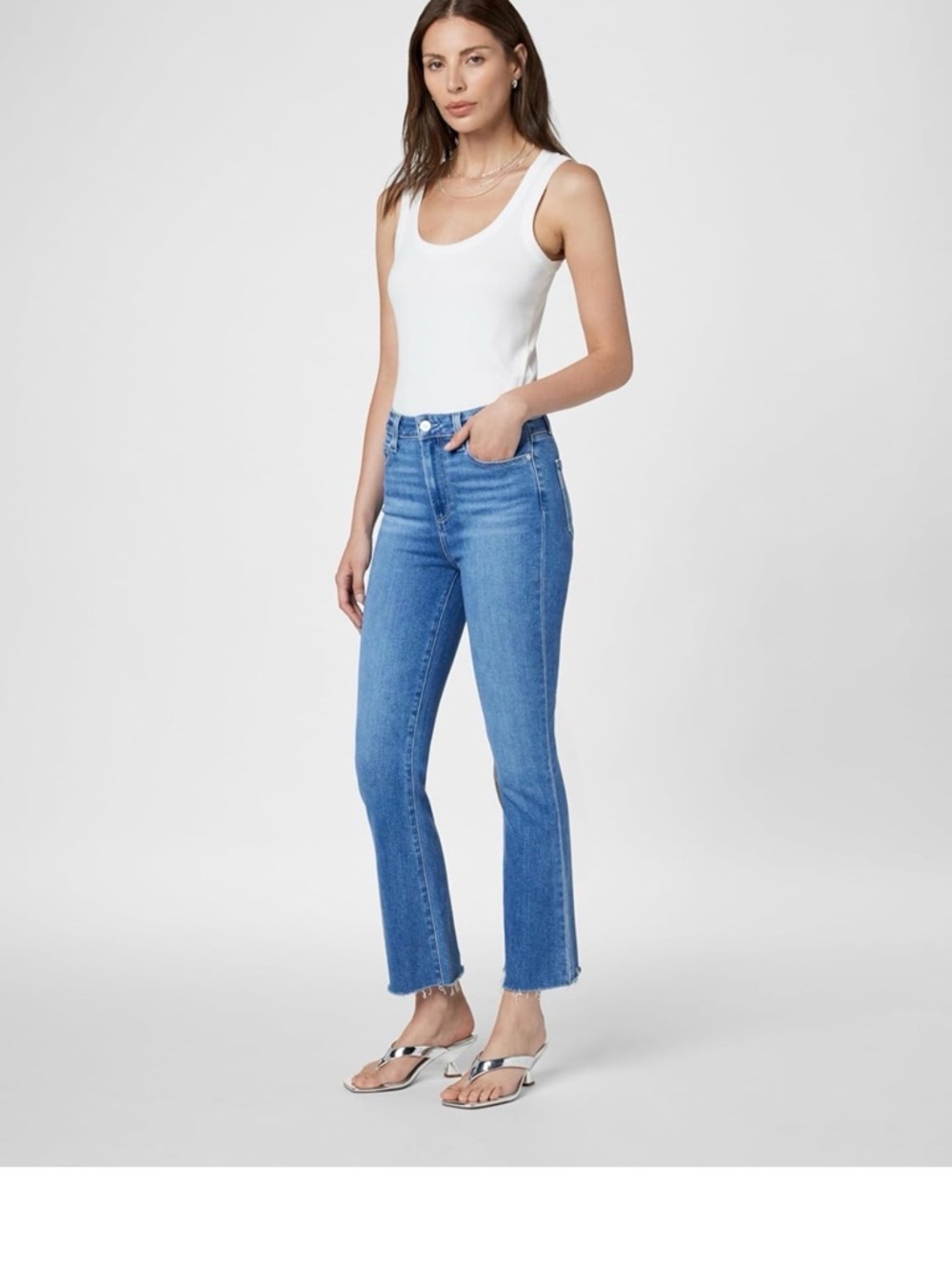 Paige High-Rise Straight Crop Jeans in Light Blues size 34/16